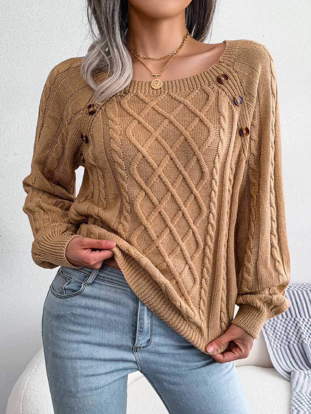 Women's Casual Solid Cable Knit Sweater | NCS