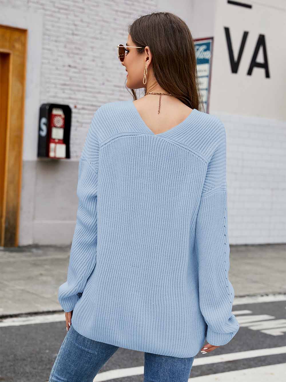 Women's Relaxed Fit V-Neck Long Sleeve Knit Sweater | NCS