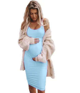 Sleeveless Round Neck Maternity Dress for Pregnant Women - # BAGE211510111-PRG