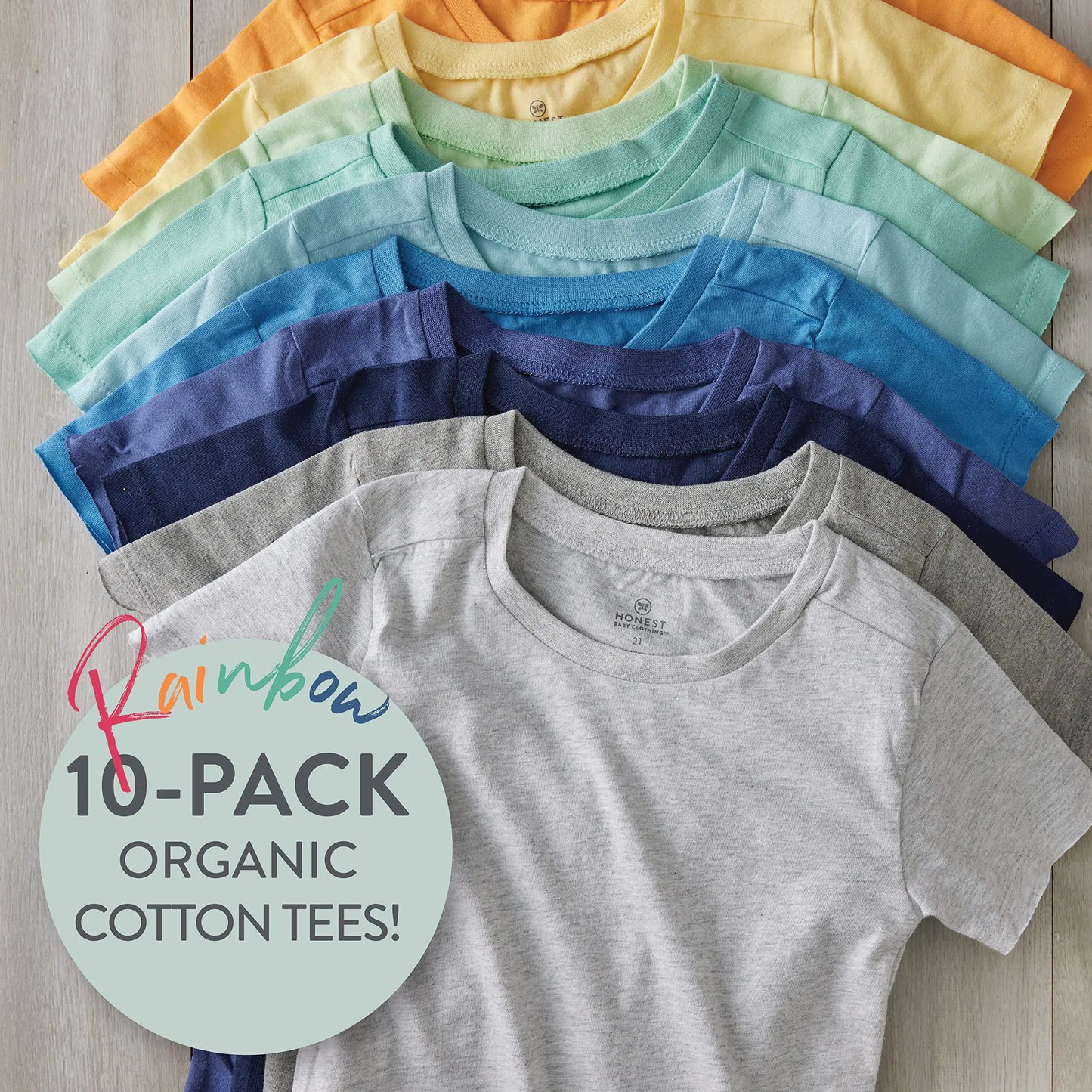 HonestBaby Multipack Short Sleeve T-Shirt Tee 100% Organic Cotton Infant Baby, Toddler, Little Kids Boys, Girls, Unisex 2T 10-pack Rainbow Boy - # BOAA11510015