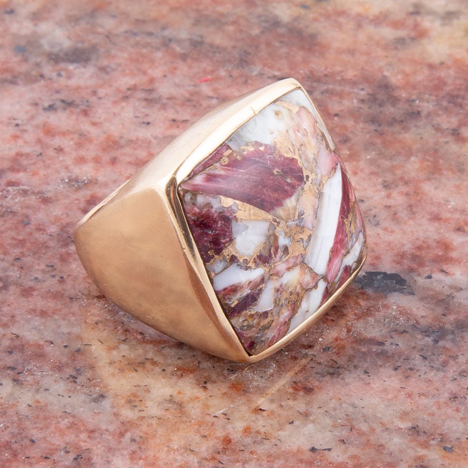 Square Purple Spiny Oyster Shell Matrix and Bronze Ring
