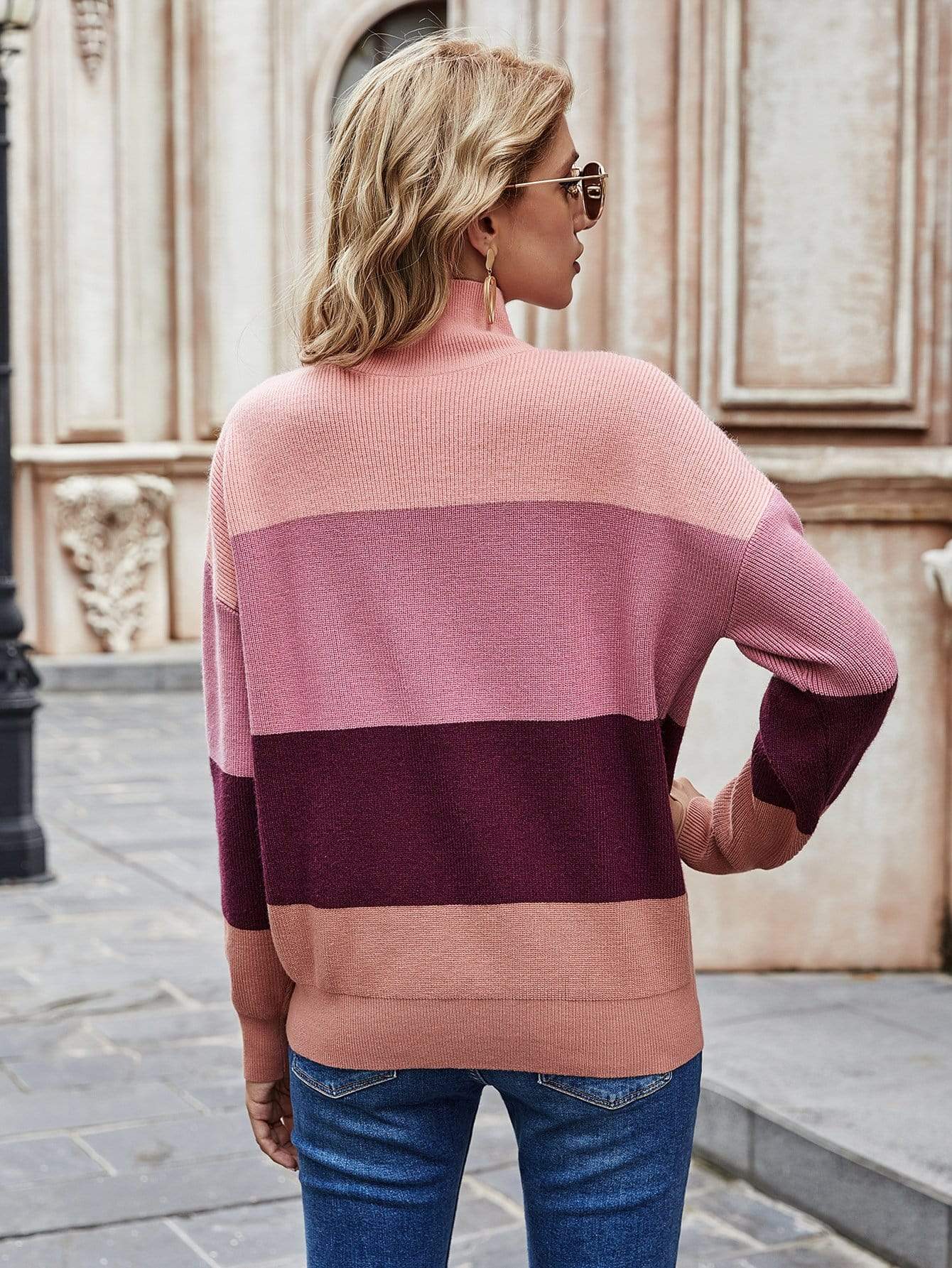 Color Block Turtle Neck Sweater