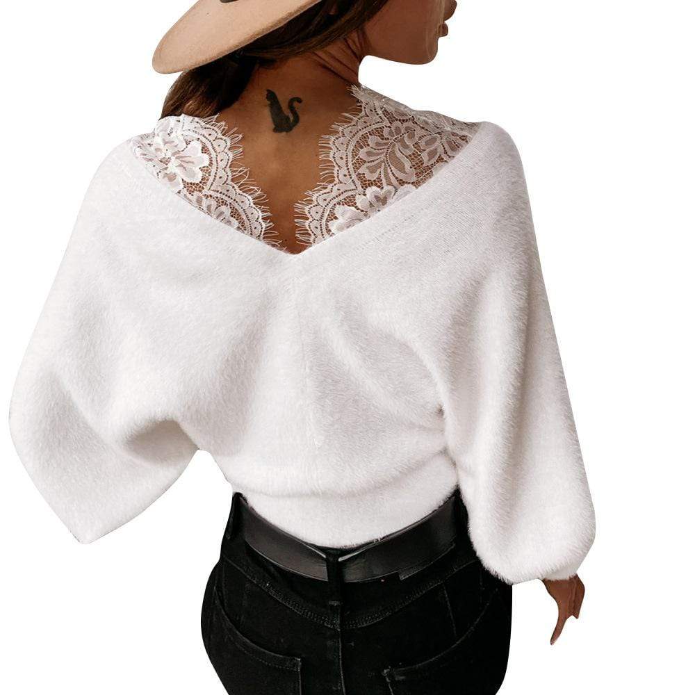Surplice Neck Lace Detail Sweater