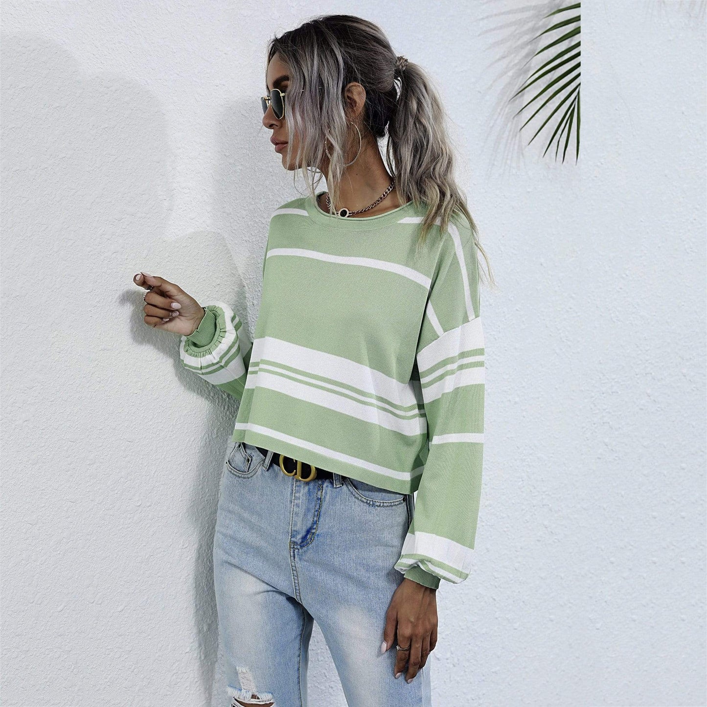 Bishop Sleeve Striped Sweater