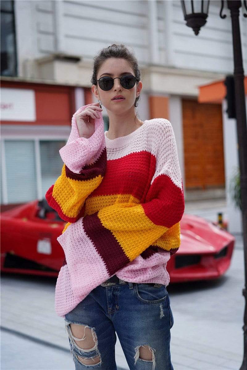 Striped Color Block Light Knit Sweater