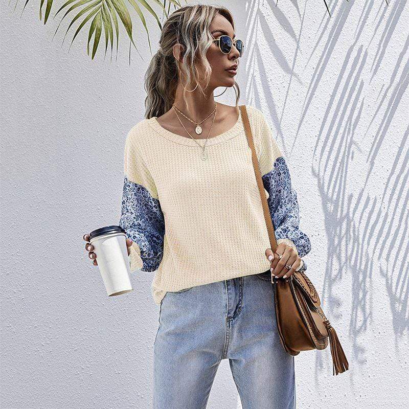 Two Tone Floral Print Sweater