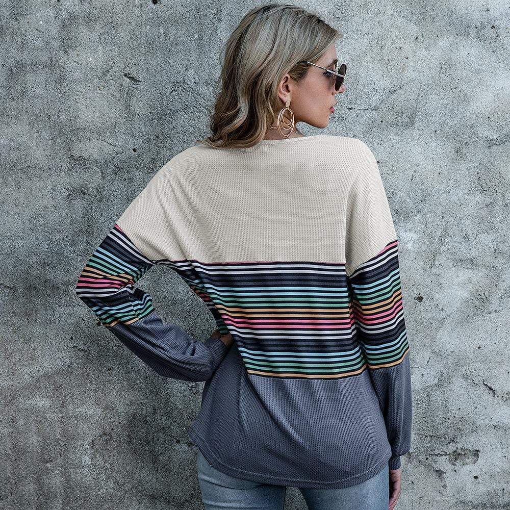 Rainbow Striped Color Block Sweater