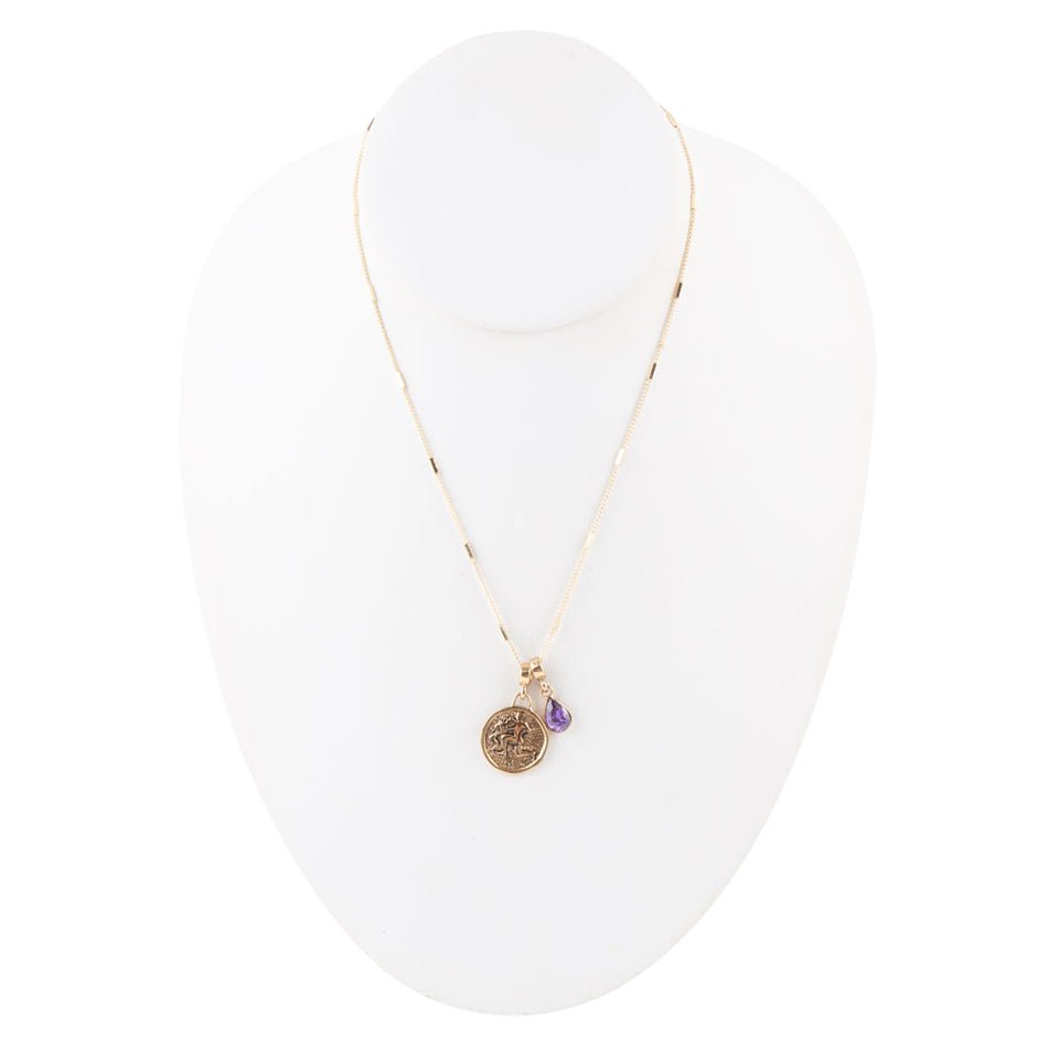 Aquarius - Zodiac Purple Amethyst Golden Charm Necklace