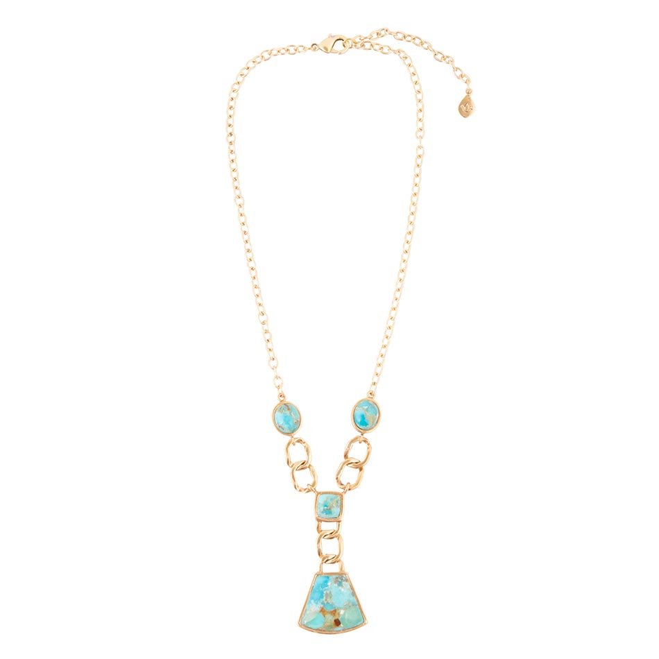 Athena Blue Turquoise Golden Y Neck Necklace