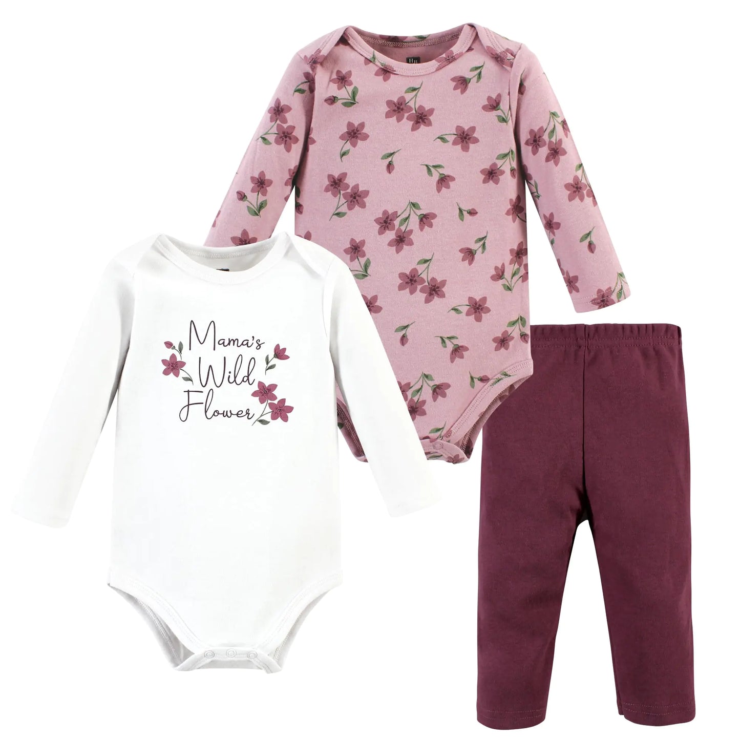 Hudson Baby Unisex Baby Cotton Bodysuit and Pant Set Plum Wildflower Long Sleeve Newborn - # BAAA51210017