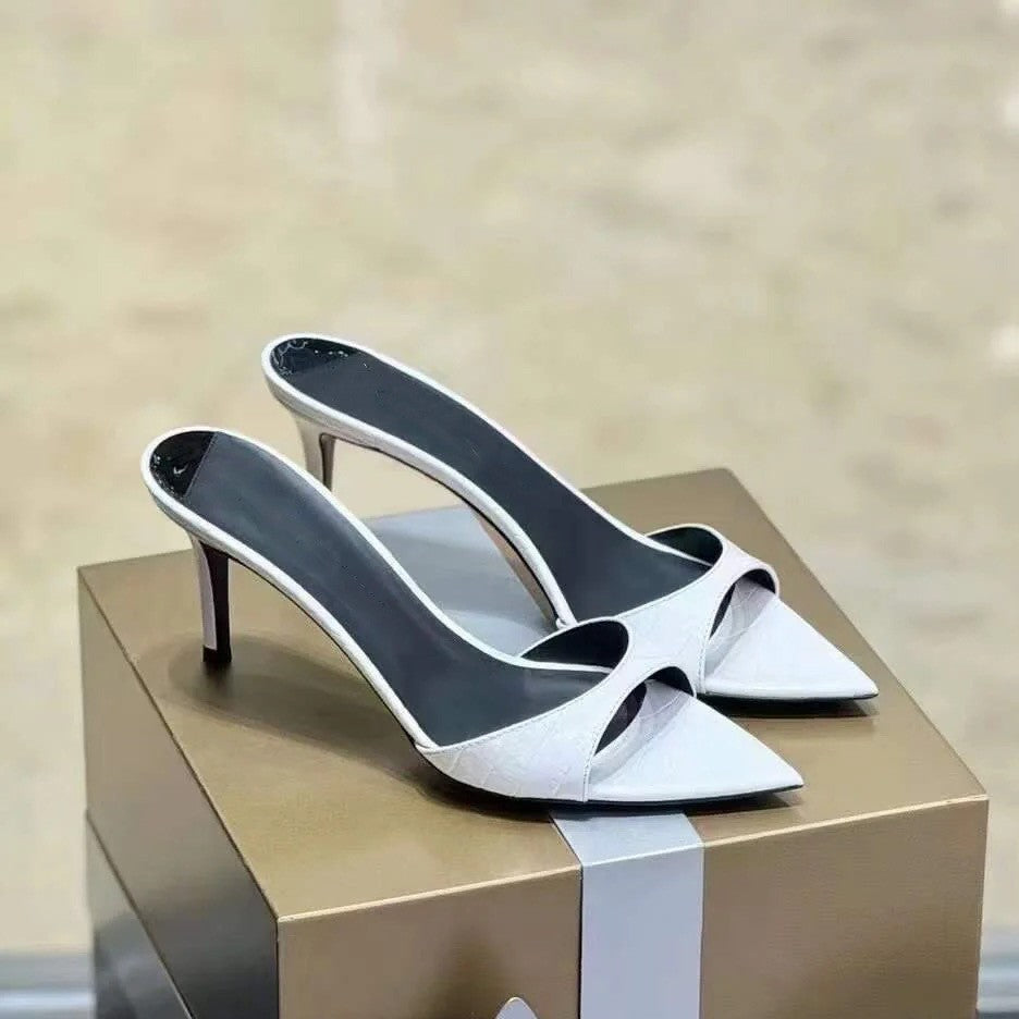 Patent leather fish-mouth flip-flops, simple open-toe sandals, women's thin heels