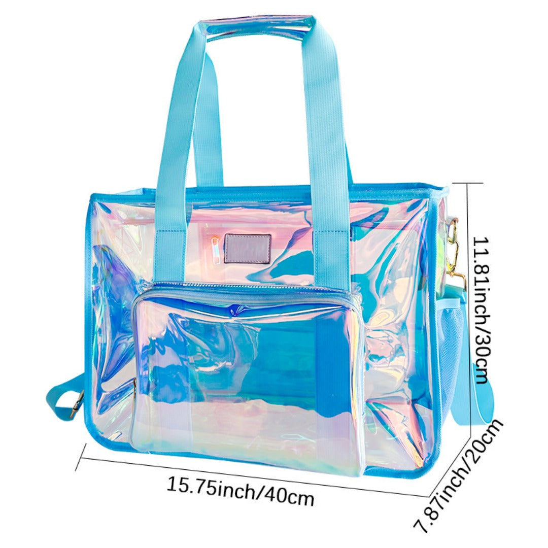 PVC Symphony translucent beach bag, Portable tote bag for going out, Transparent tote purse for sports, clear bag for stadium events