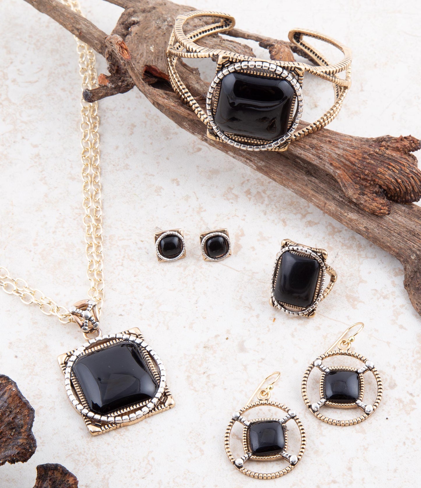 Black Onyx Mixed Metal Post Earrings