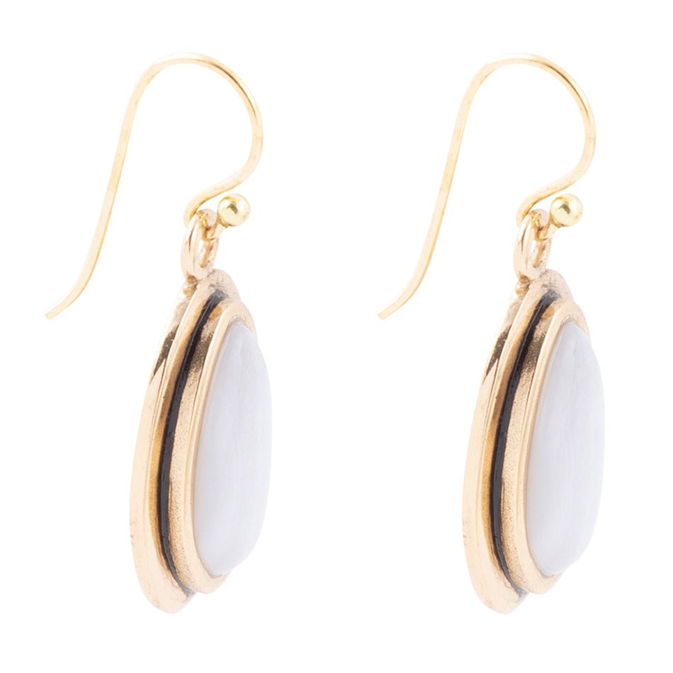 Blue Agate Golden Drop Earrings