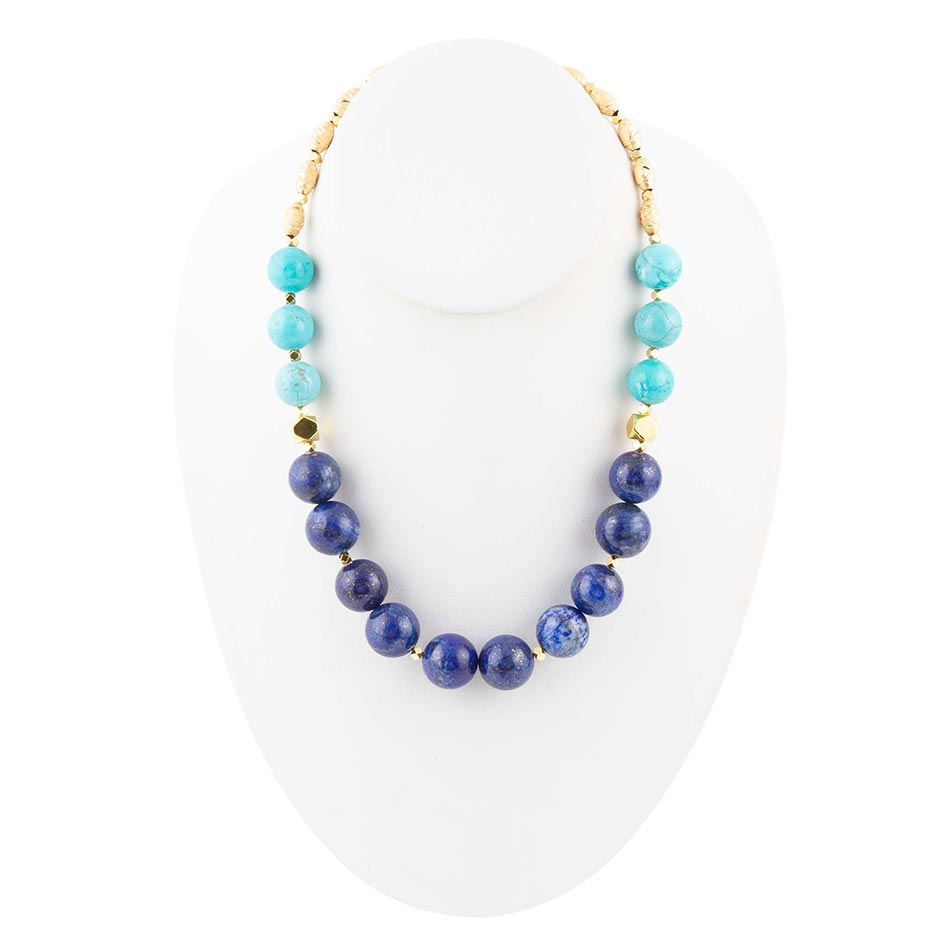 Blue Lapis and Magnesite Golden Necklace