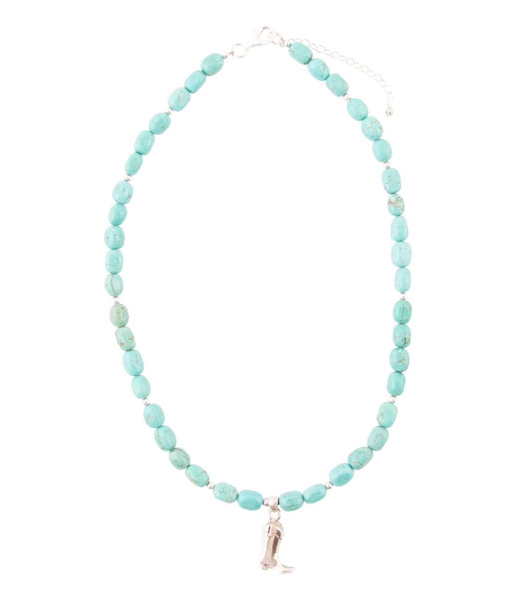 Blue Turquoise and Sterling Silver Boot Charm Necklace