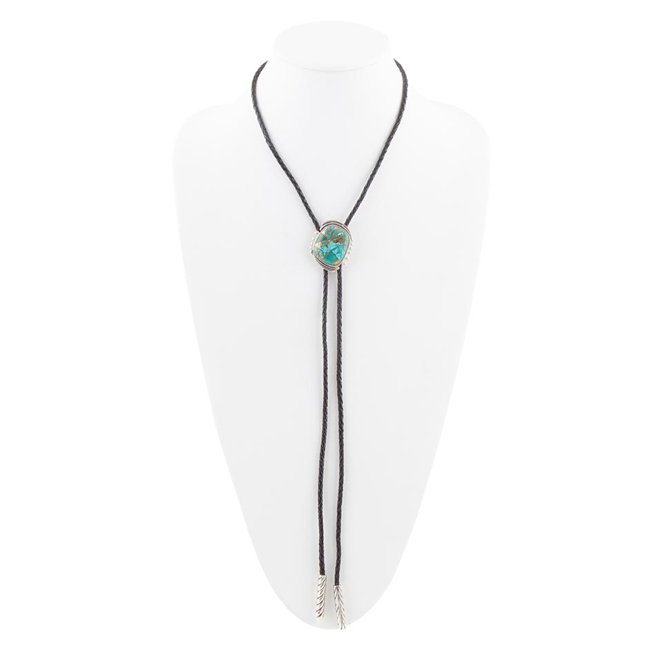Blue Turquoise Matrix Sterling Silver Bolo Tie Necklace