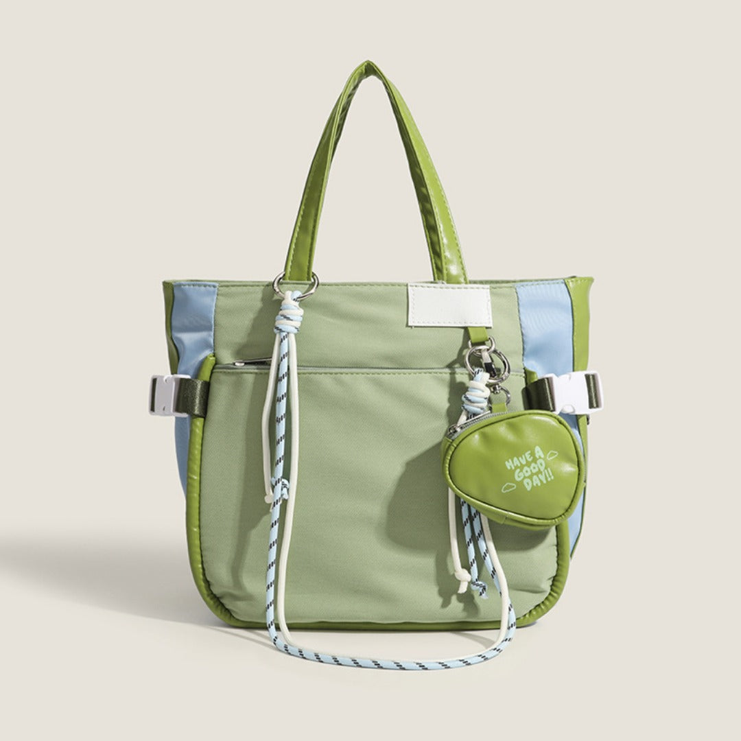 Fashion avocado green portable tote bag, fashionable large-capacity shopping bag, shoulder bag with change bag.