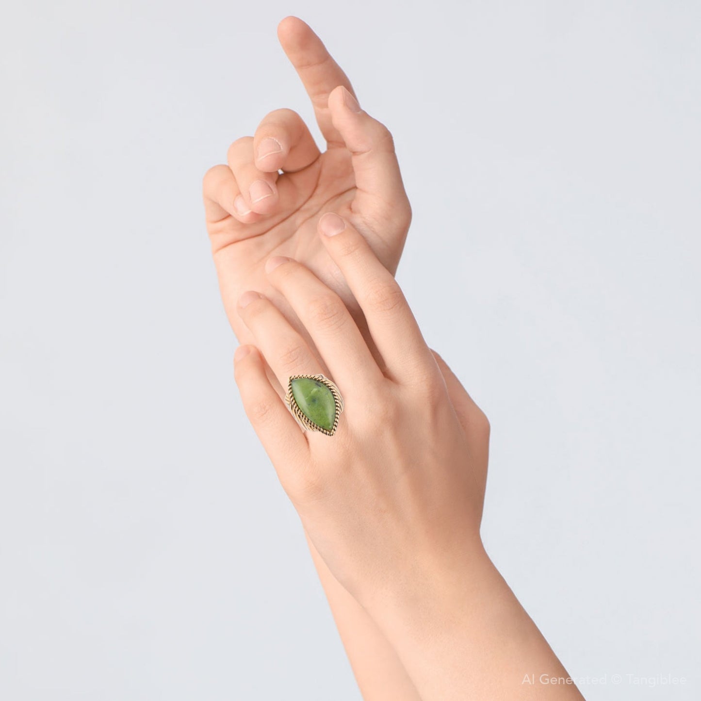 Canadian Green Jade Golden Statement Ring