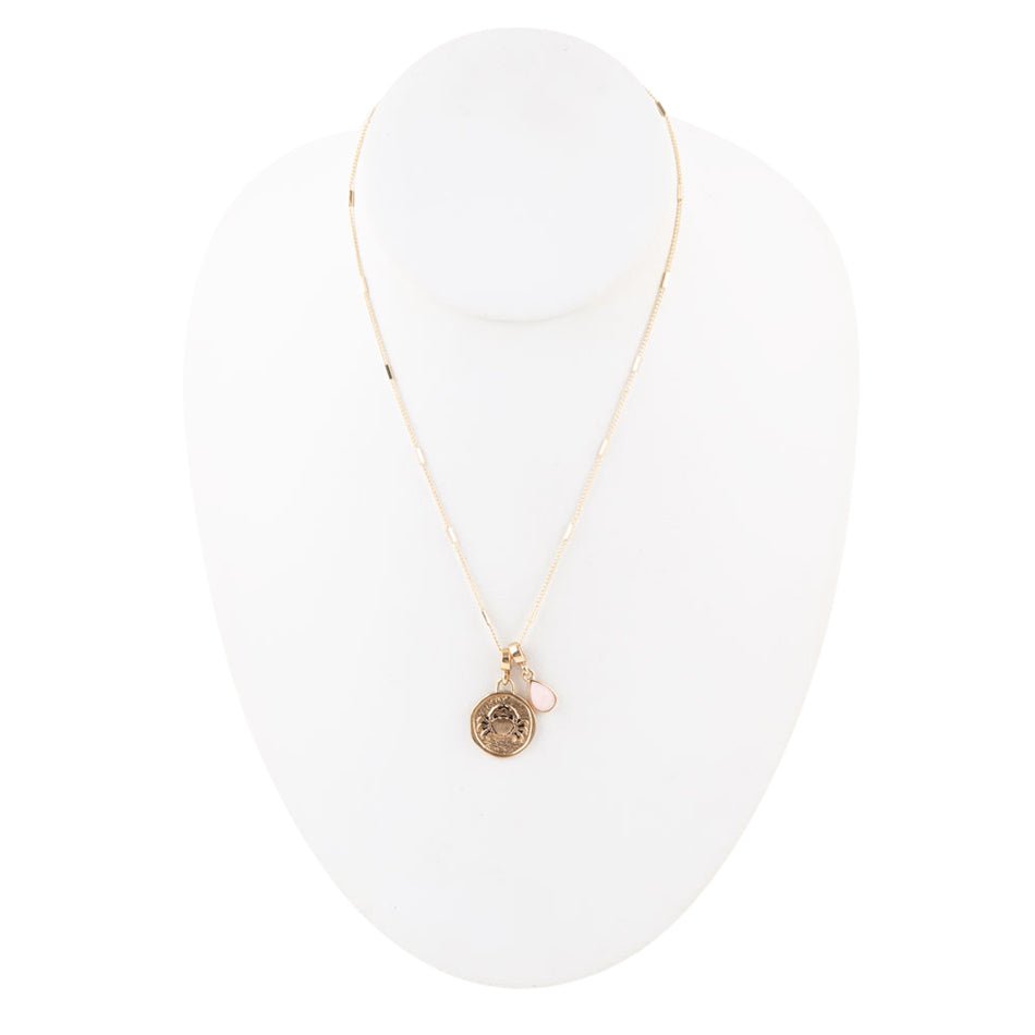 Cancer - Zodiac Pink Opal Golden Charm Necklace