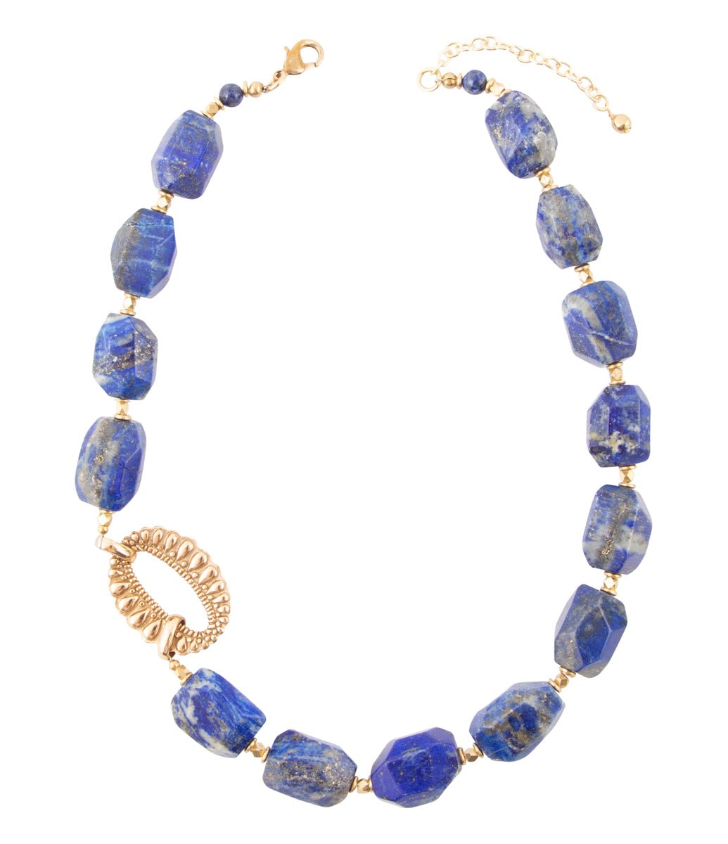 Chunky Blue Lapis Station Golden Necklace