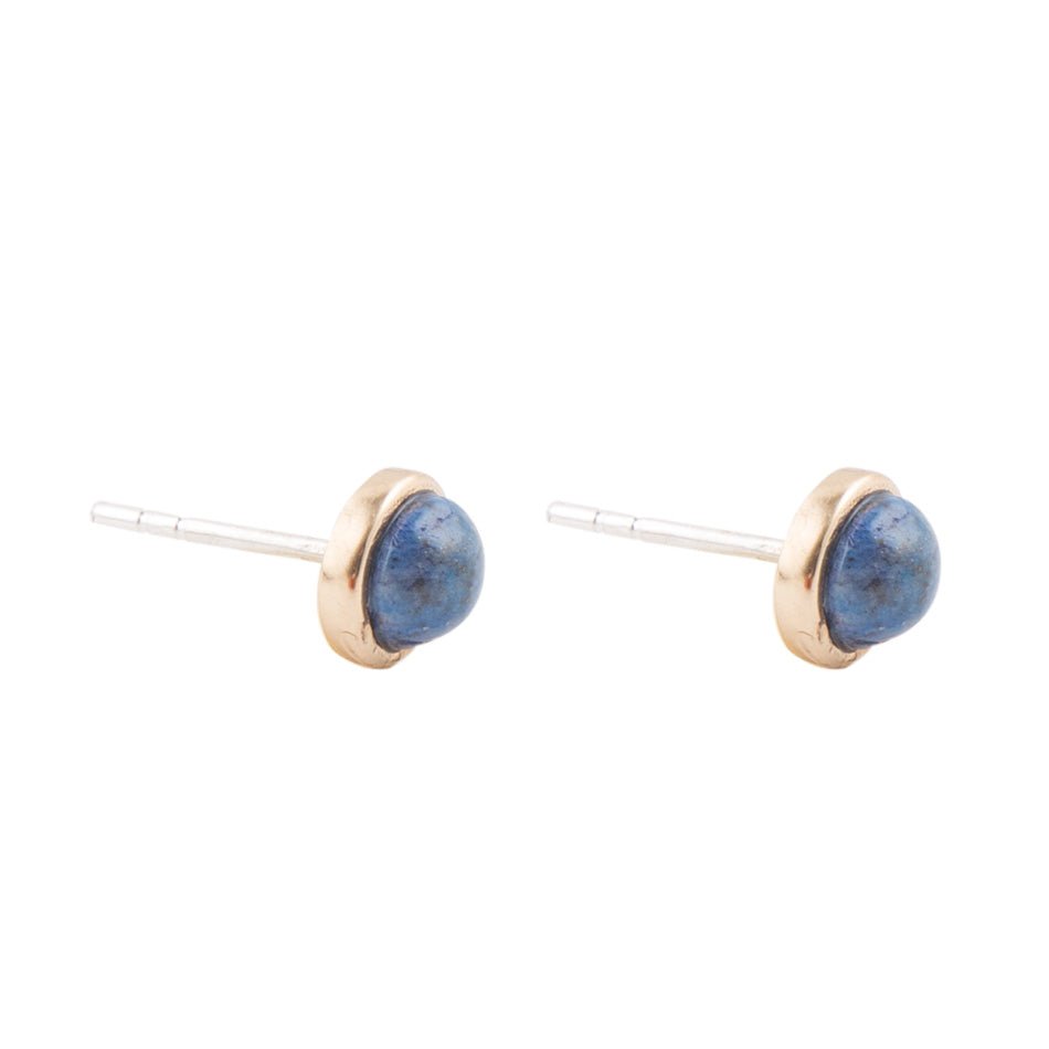 Dainty Lapis and Bronze Dot Earrings