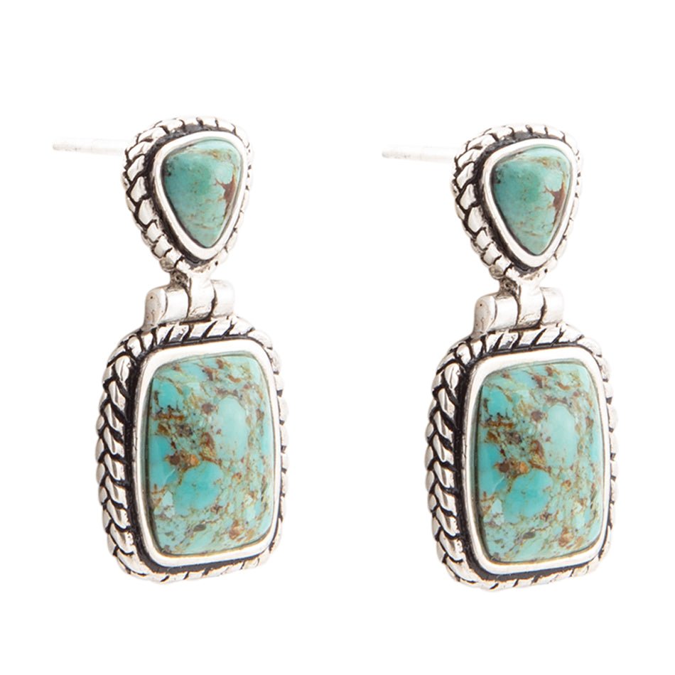 Detailed Blue Turquoise and Sterling Silver Drop Earrings