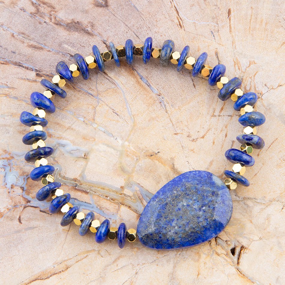 Dreamy Blue Lapis Chunky Golden Bracelet