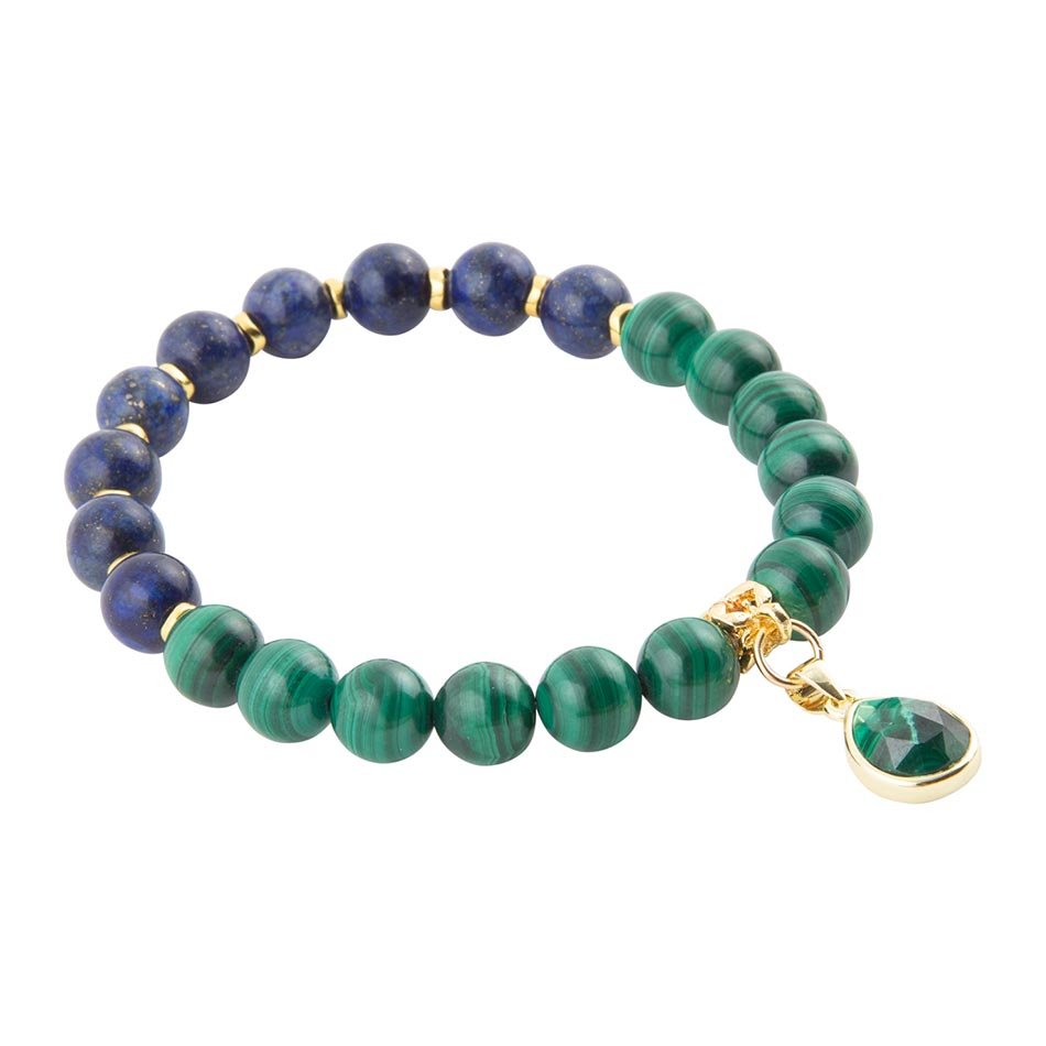 Dreamy Blue Lapis Green Malachite Charm Golden Bracelet