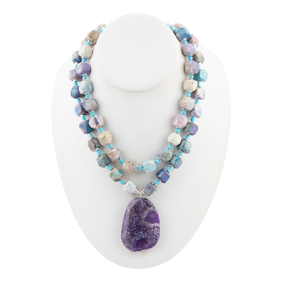 Dusty Purple Agate and Silver Statement Necklace