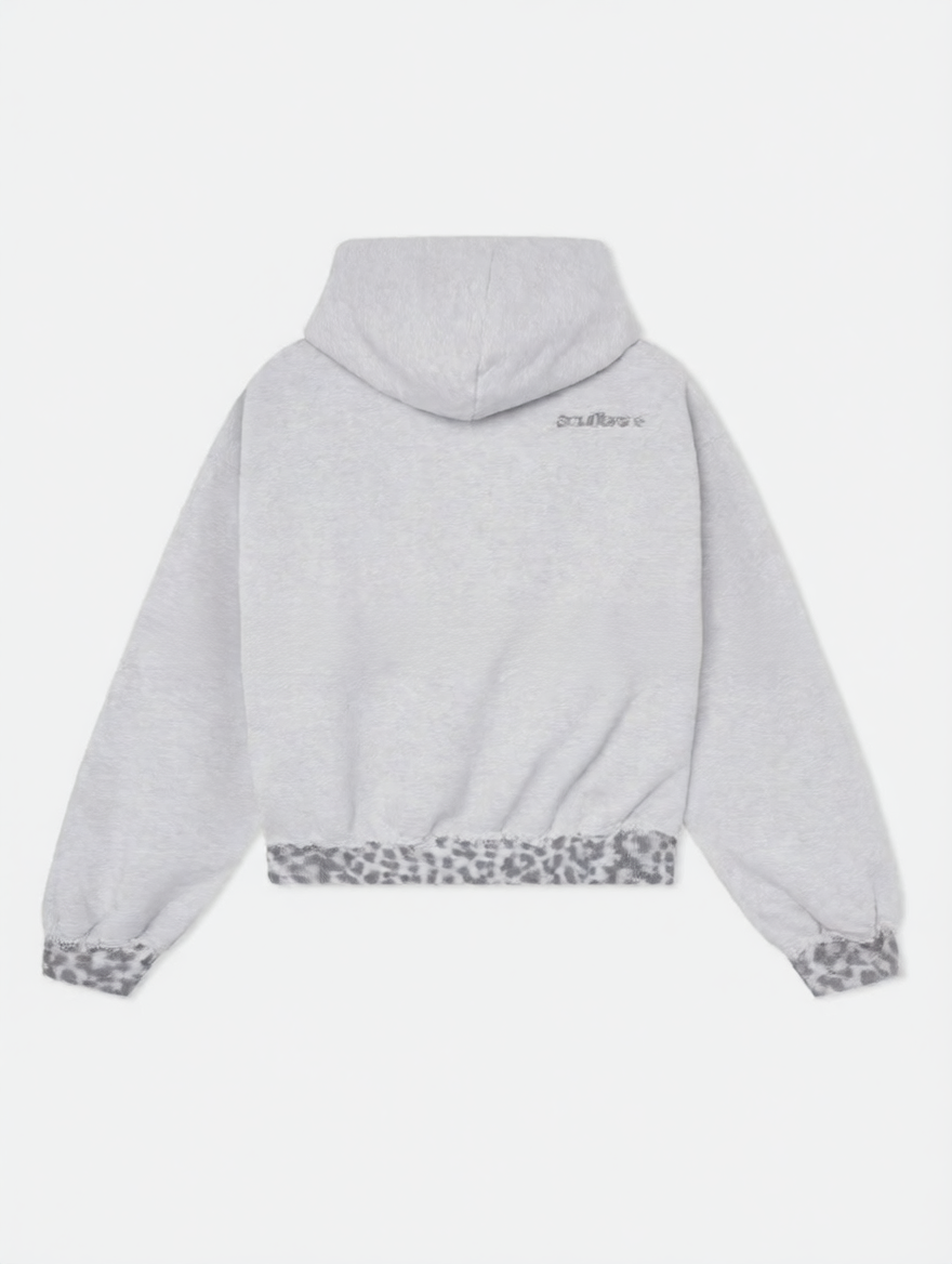Retro street-style patchwork leopard print hoodie