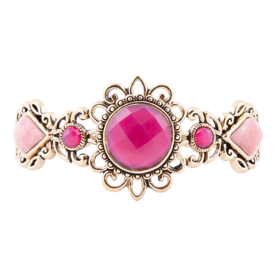 Embellished Pink Quartz Golden Cuff Bracelet