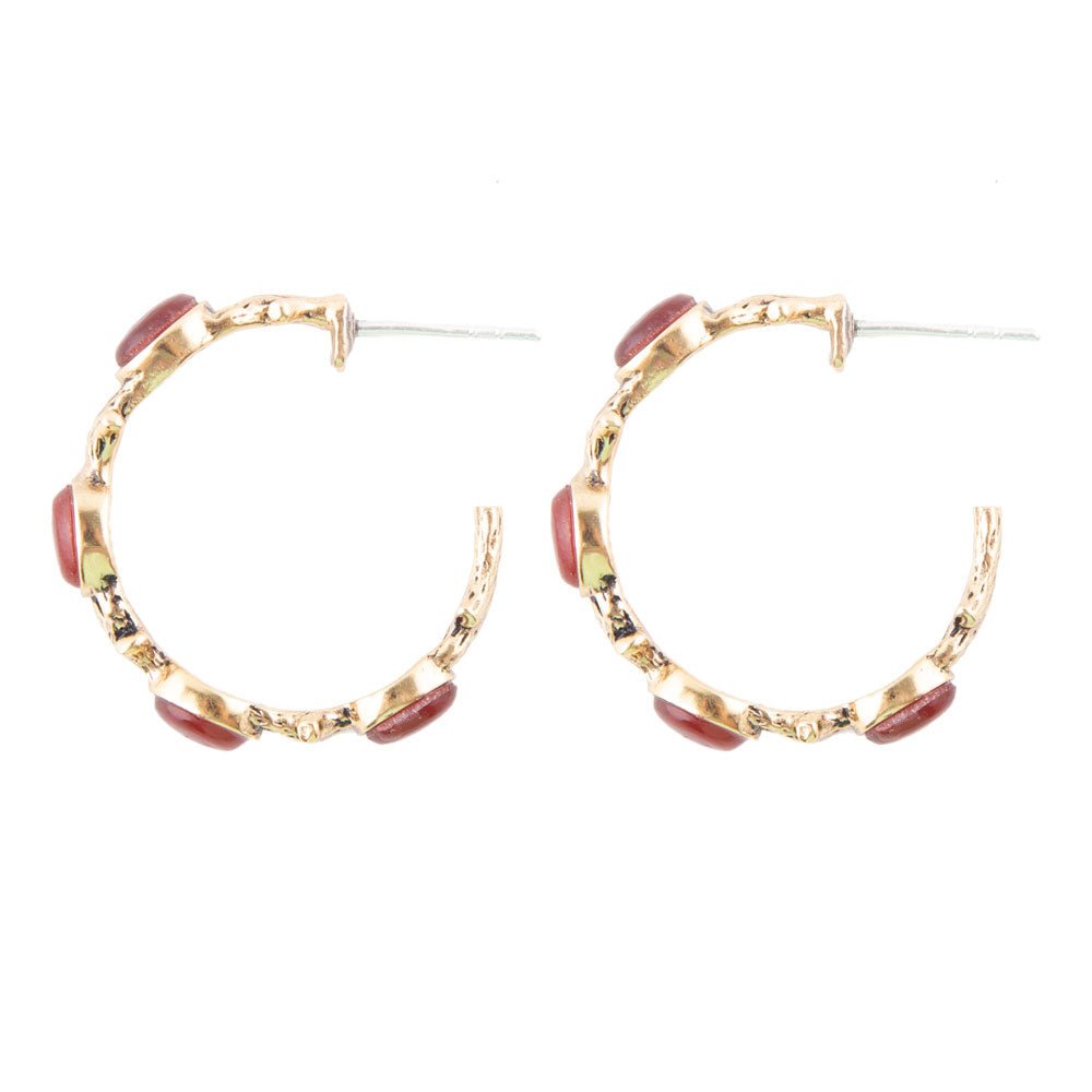 Enchanted Leaves Orange Amber Carnelian Golden Hoop Earrings
