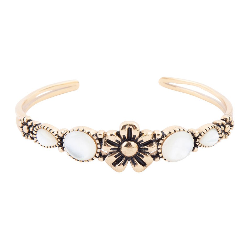 Floral White Mother of Pearl Golden Cuff Bracelet