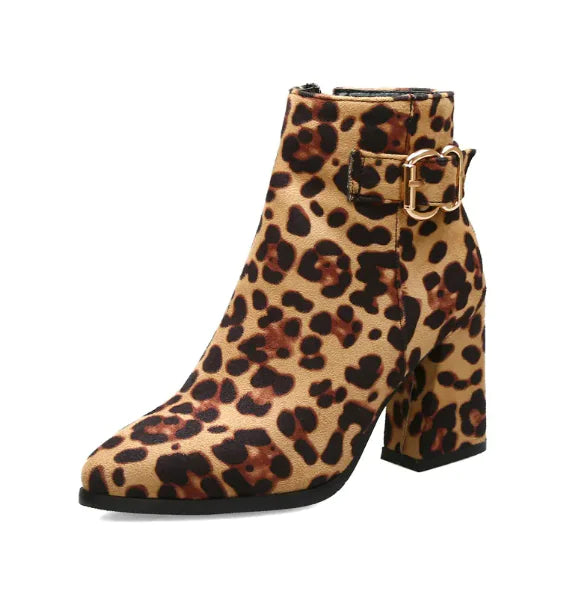 Leopard Print Chunky Heel Boots - # GIAA73410014