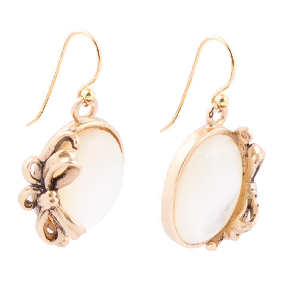 Gifted White Mother of Pearl Golden Bow Drop Earrings