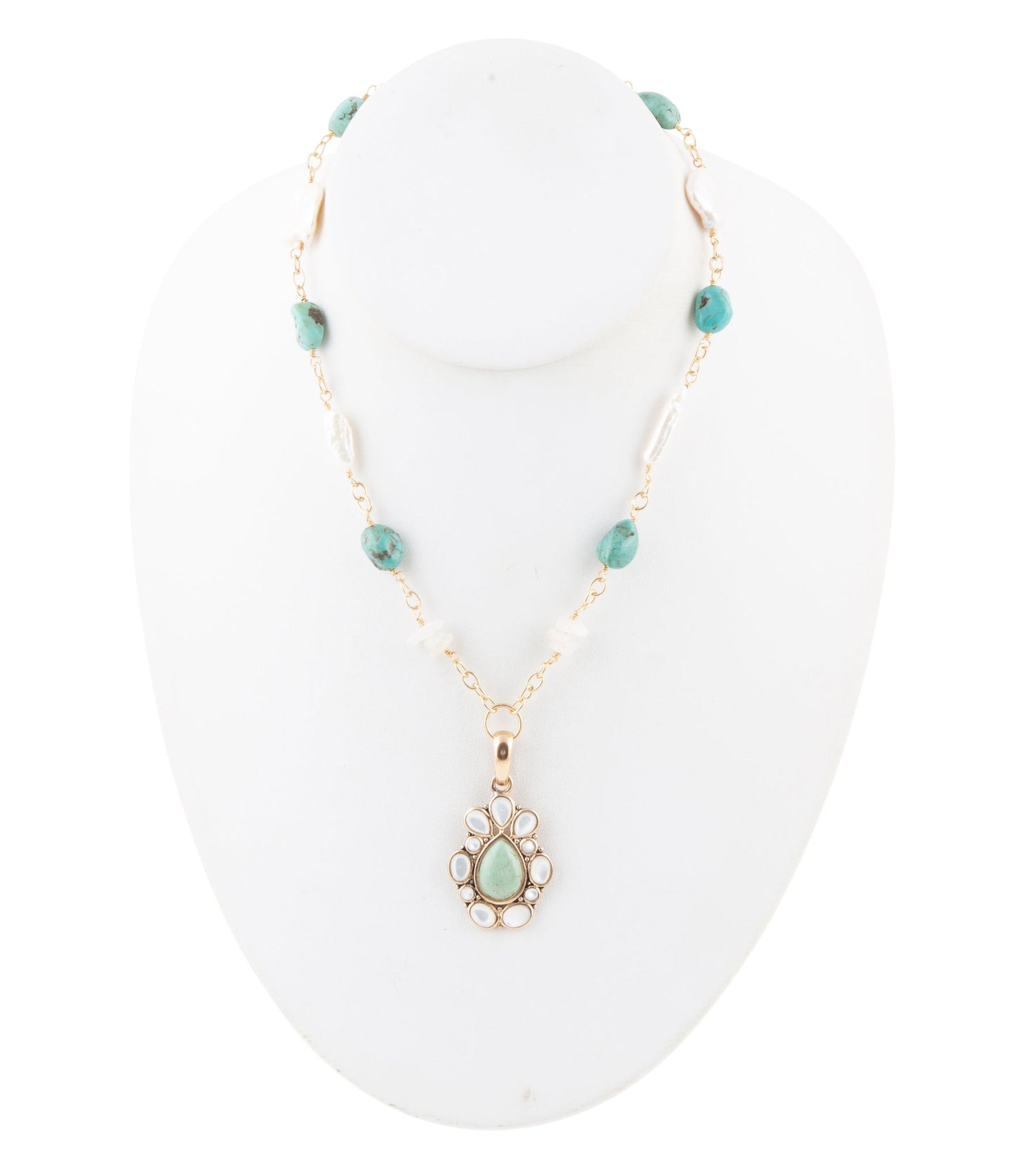 Green Turquoise Pearl Drop Necklace