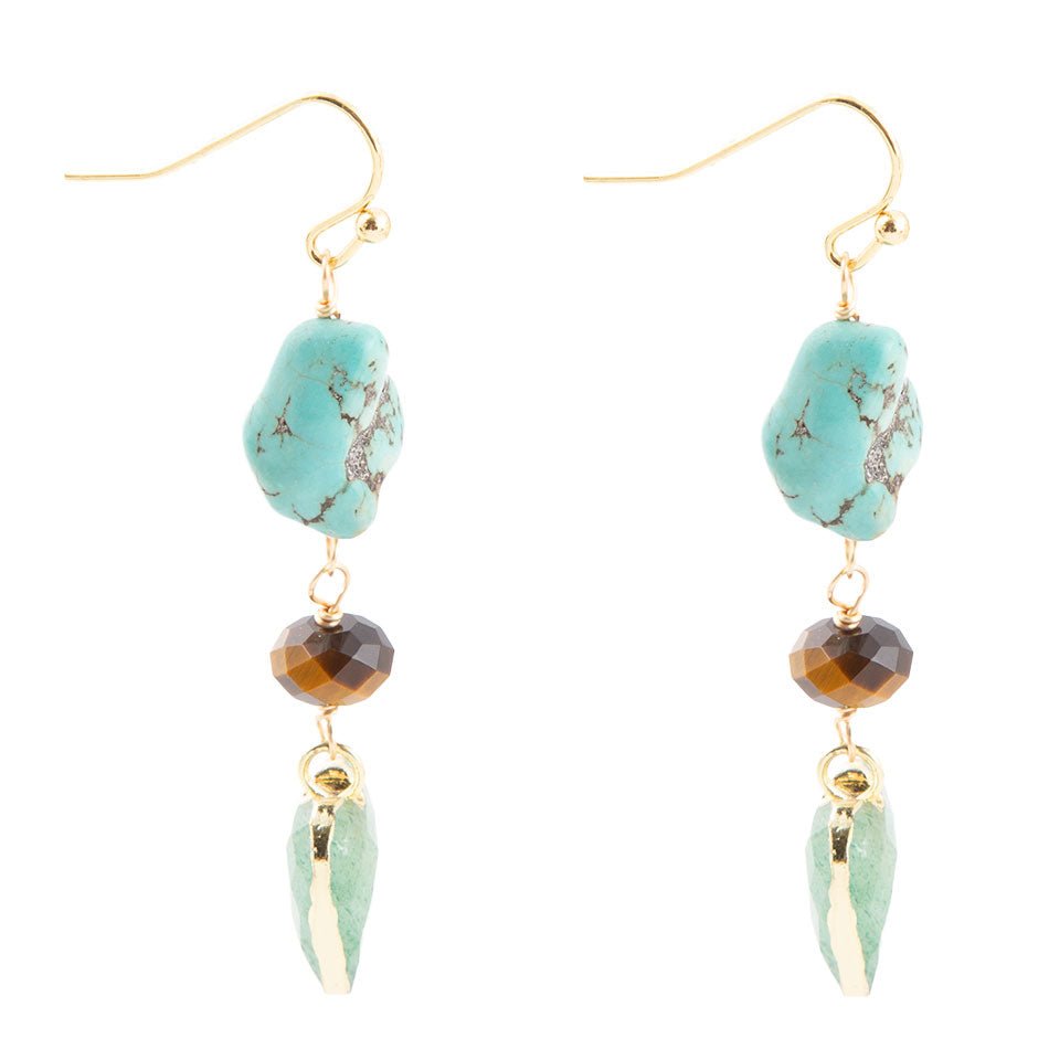 Grotto Green Agate Colorful Golden Drop Earrings