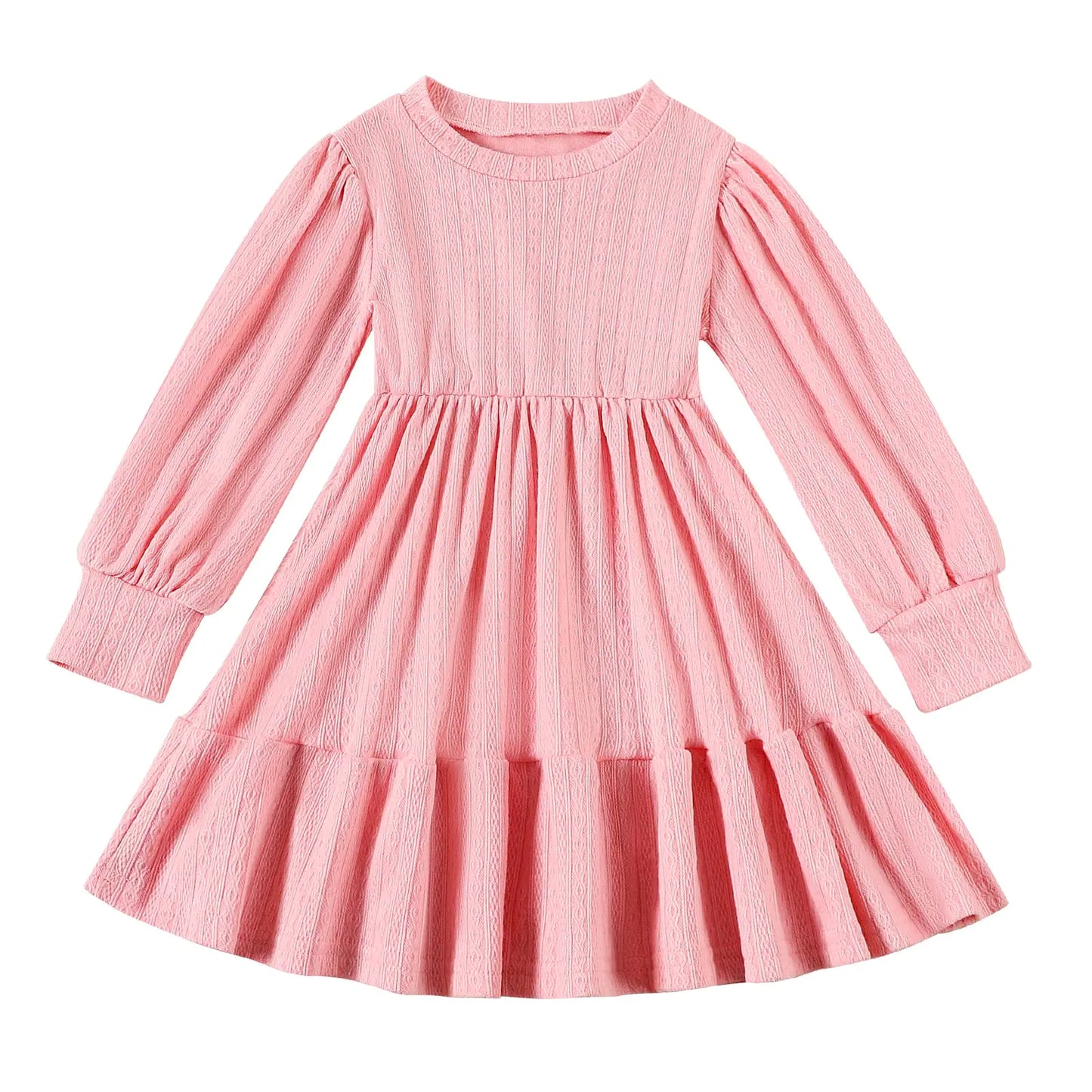 NARPLO Toddler Dress-Fall-Winter Baby Girls -Long Sleeve Sweater Ribbed Knit Ruffle Hem Dresses for Girls-Swing Dress - # GIAA211710010