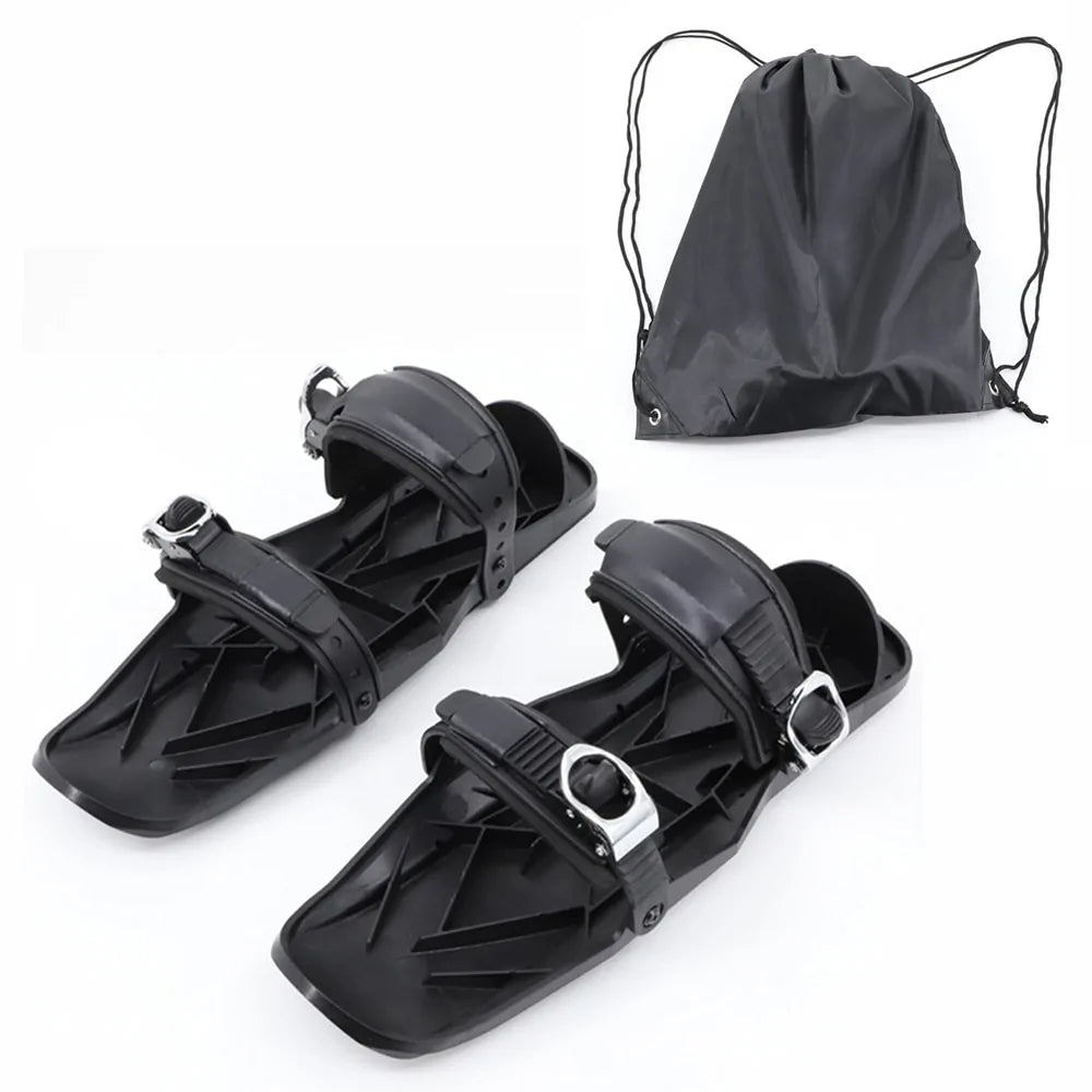 Black Mini Ski Skates Snow Shoes: Portable Adjustable Bindings - # BOAA73110008