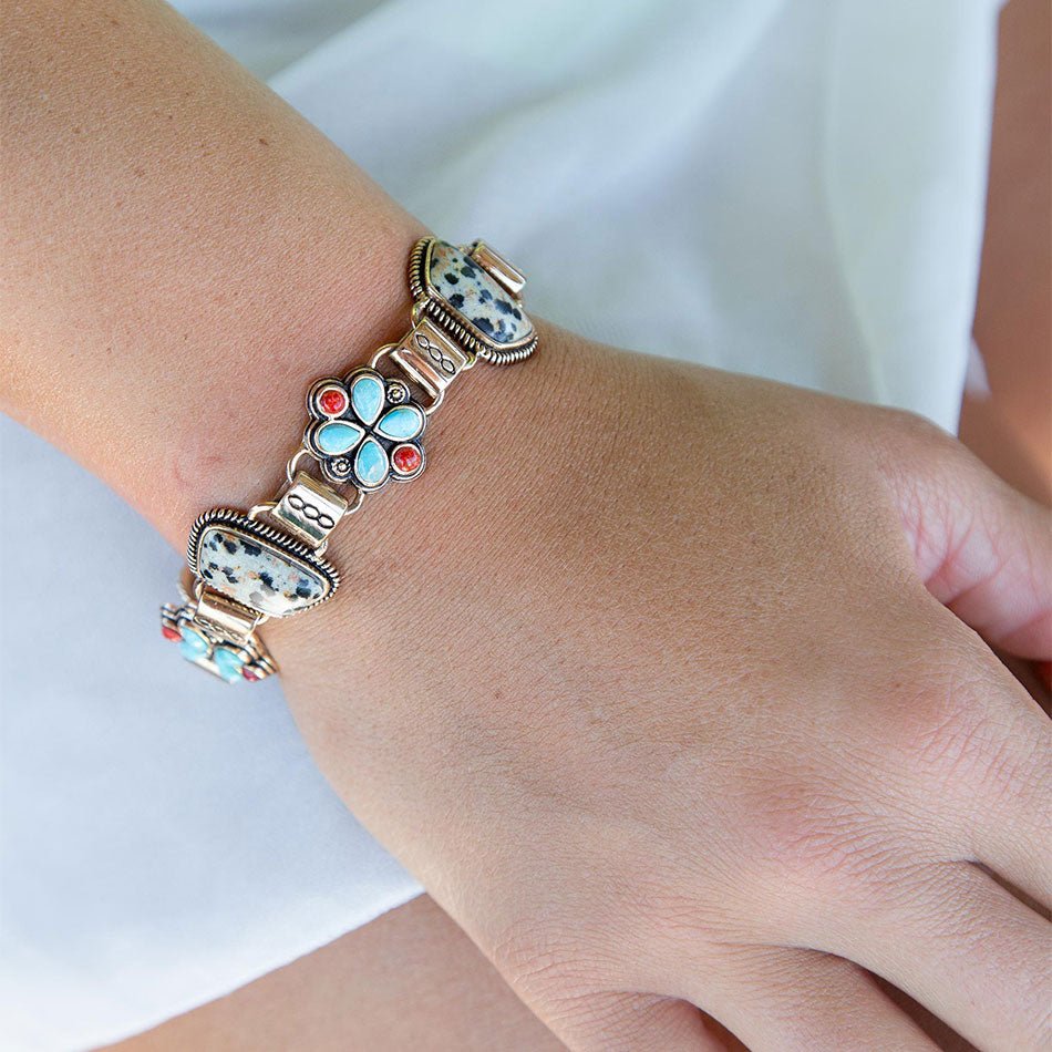 Legacy Blue Turquoise and Dalmatian Jasper Golden Bracelet