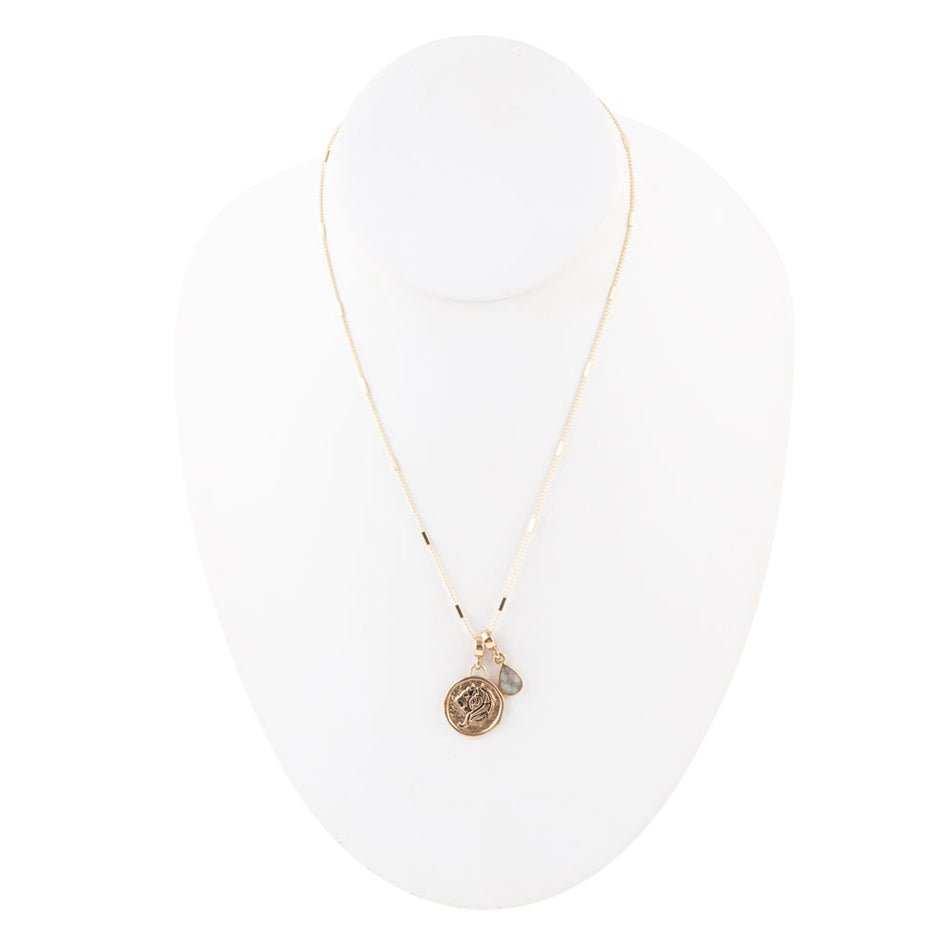 Leo - Zodiac Gray Labradorite Golden Charm Necklace