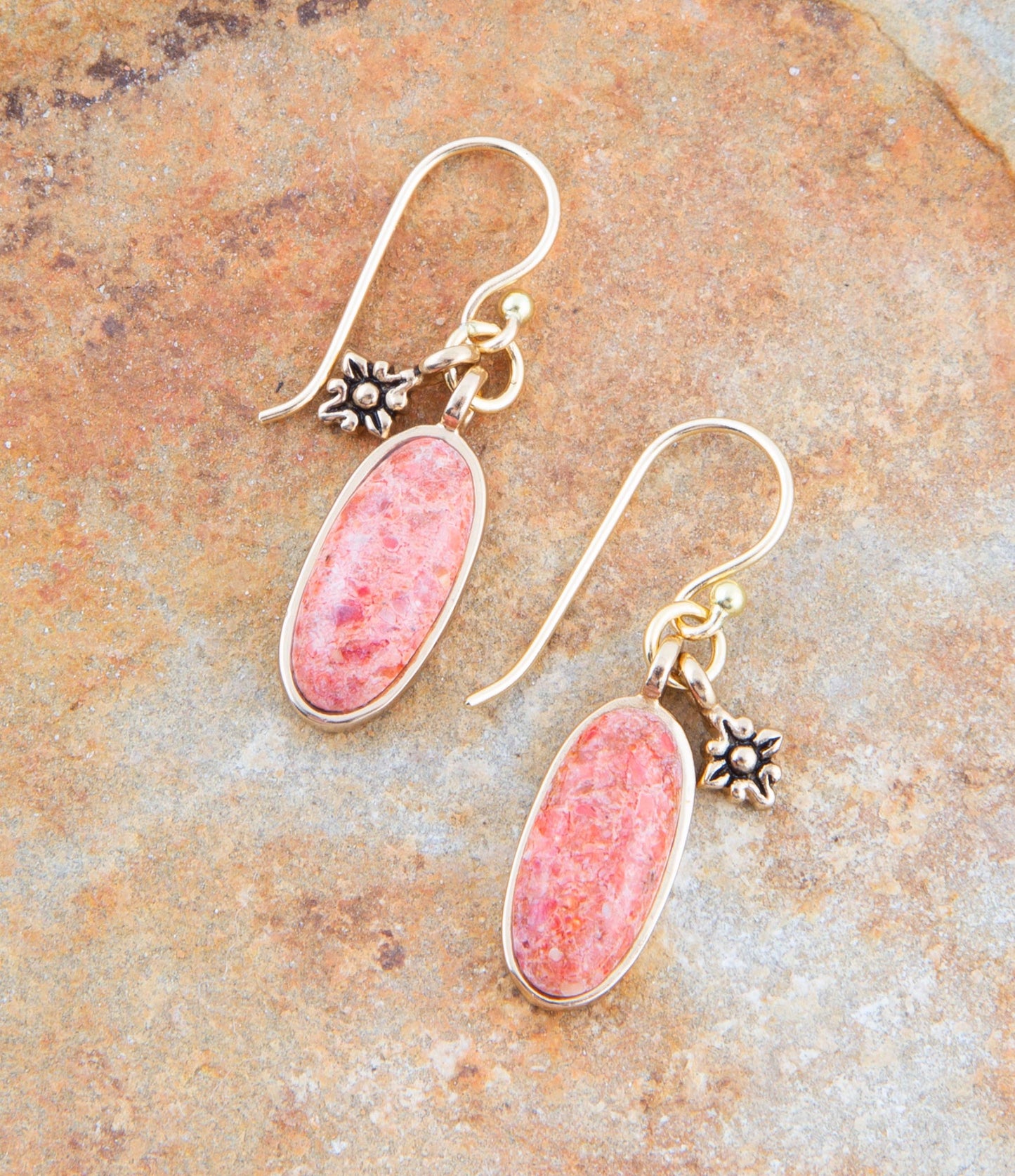 Lucent Orange Sponge Coral Golden Drop Earrings