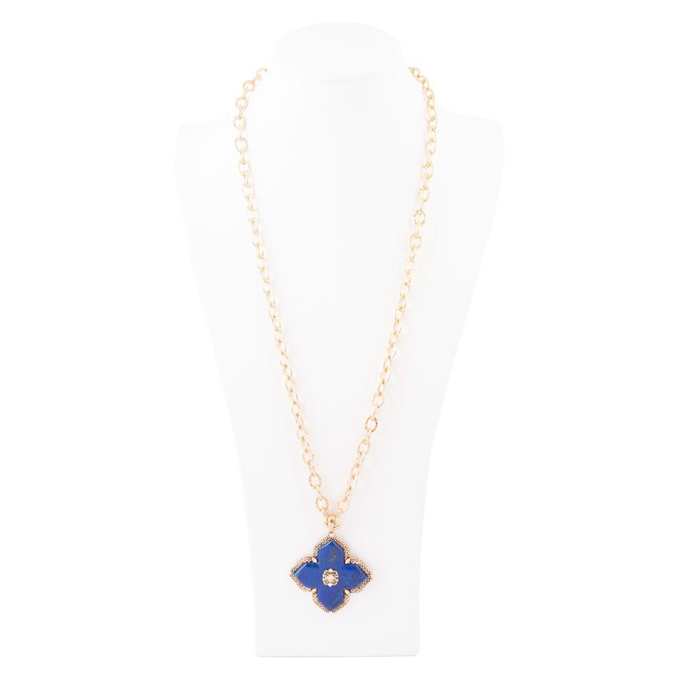 Maltese Cross Blue Lapis Golden Chain Pendant Necklace