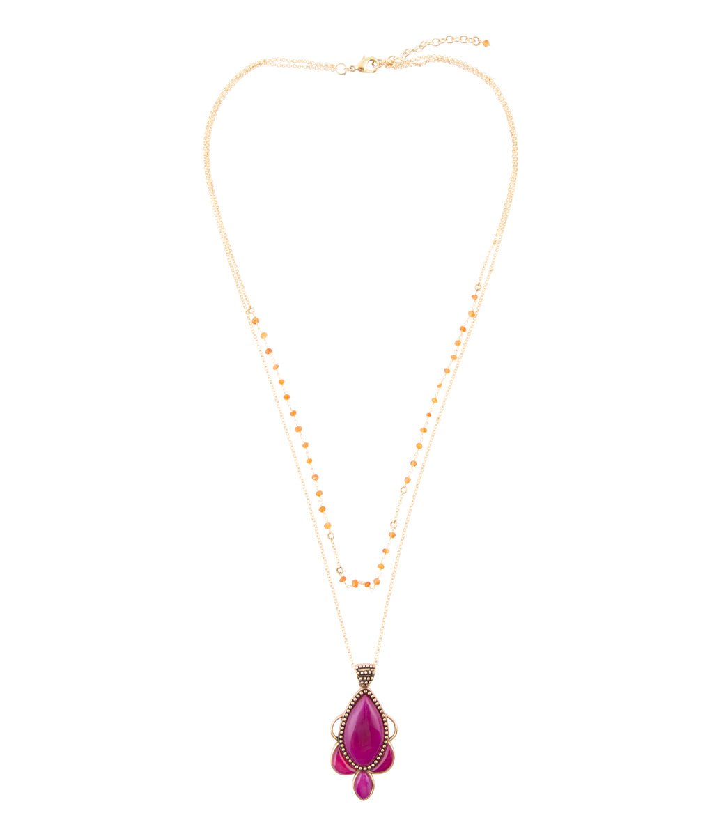 Neims Pink Carnelian Golden Pendant Necklace