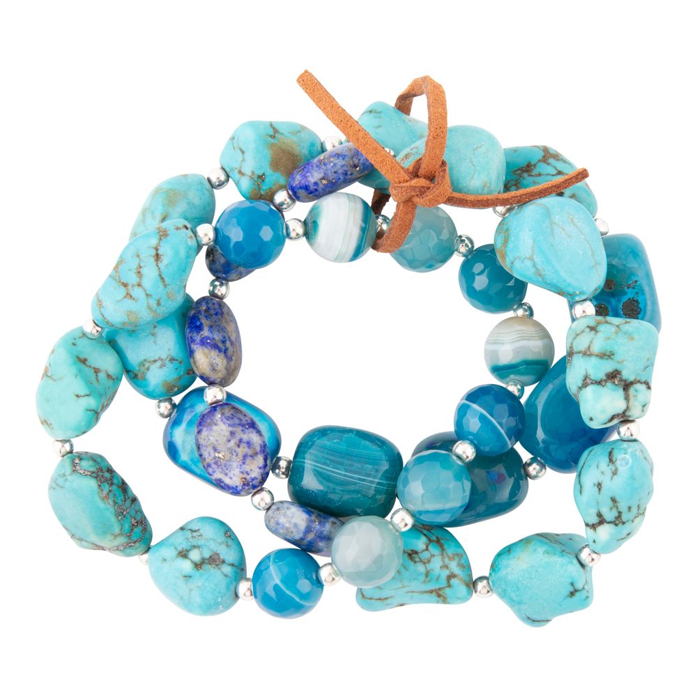 New Haven Blue Turquoise Sterling Silver Bracelet Set