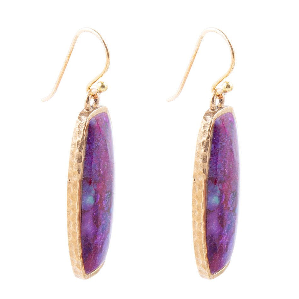 Odyssey Long Purple Turquoise and Bronze Statement Earrings