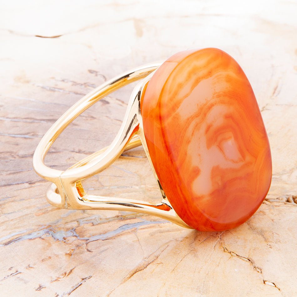 Orange Carnelian Golden Cuff Bracelet