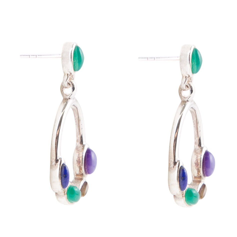 Peacock Multi-Stone Sterling Silver Earrings