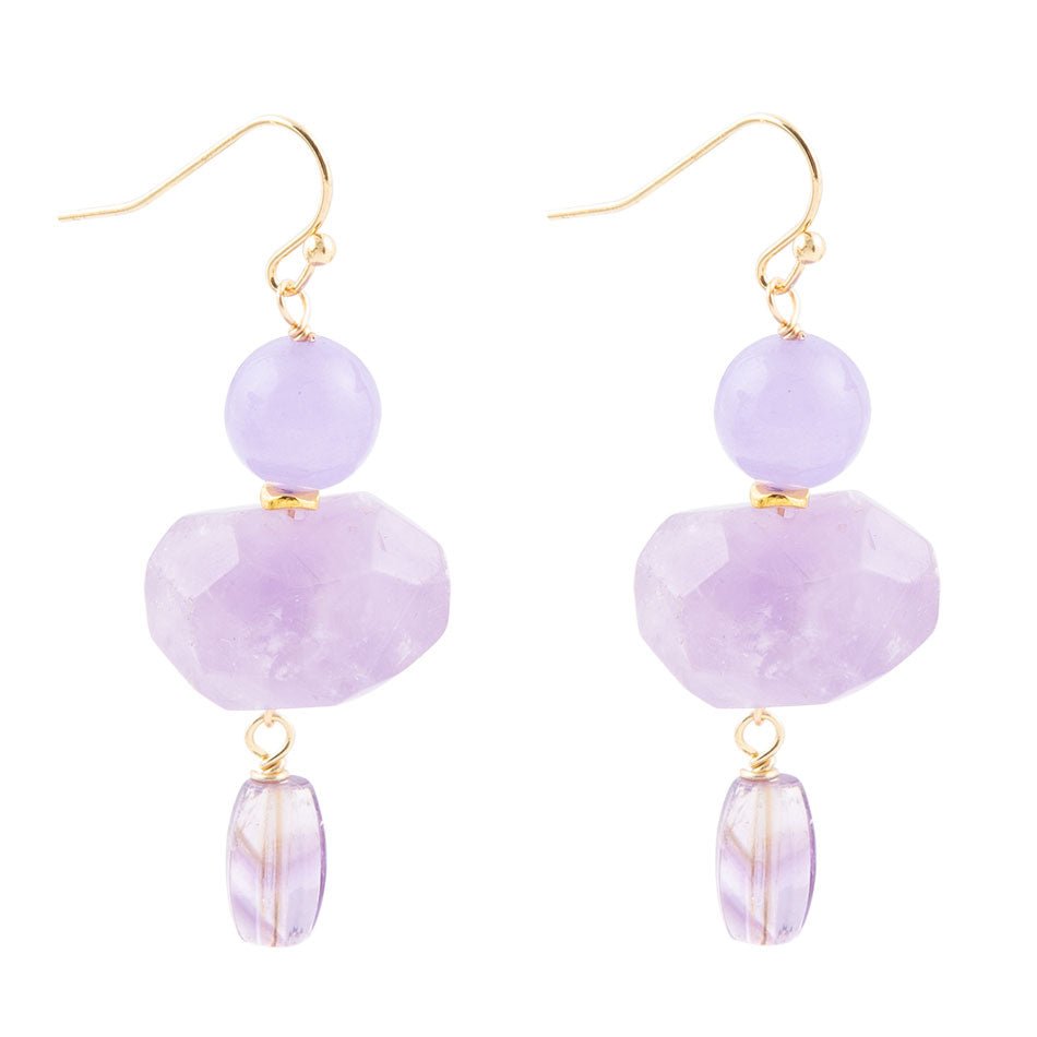 Purple Periwinkle Amethyst Golden Drop Earrings